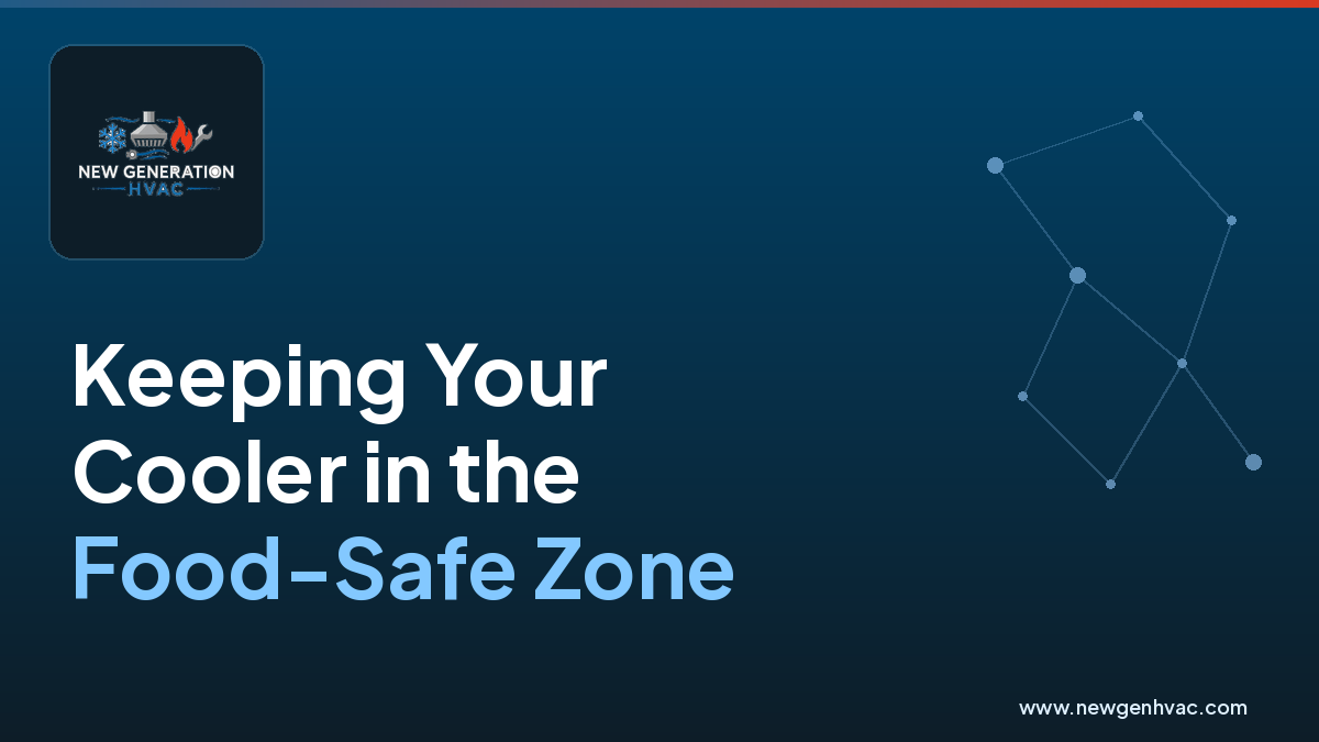 NewGen HVAC branded image about keeping restaurant coolers in the food-safe temperature zone.