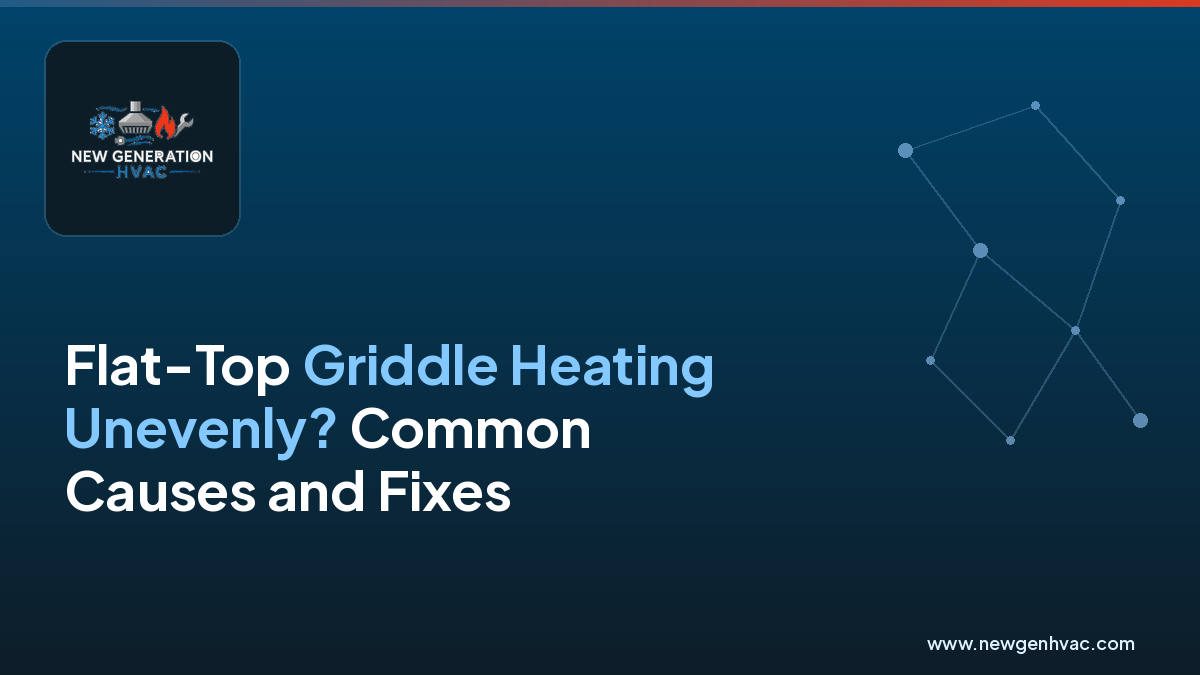 NewGen HVAC branded blog image for a commercial flat-top griddle heating unevenly article