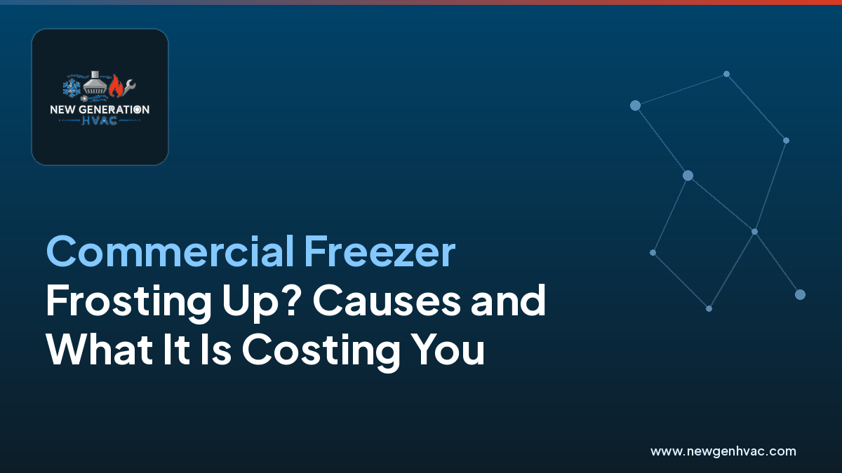 NewGen HVAC branded blog image for a commercial freezer frosting up article