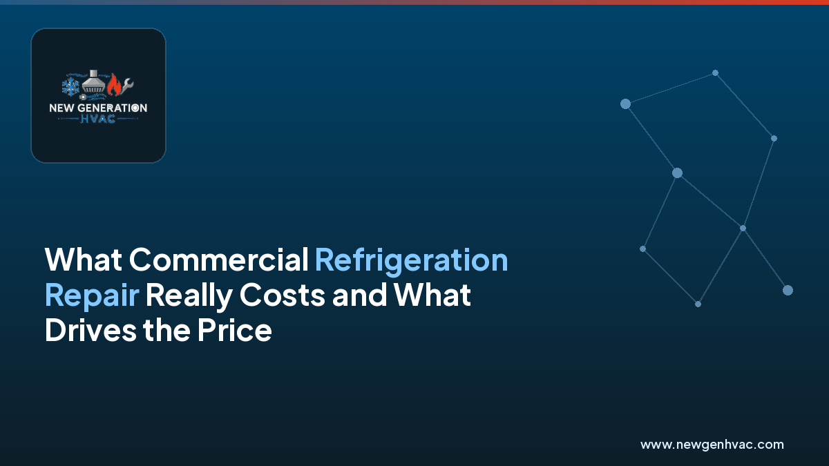 NewGen HVAC branded graphic for commercial refrigeration repair cost factors
