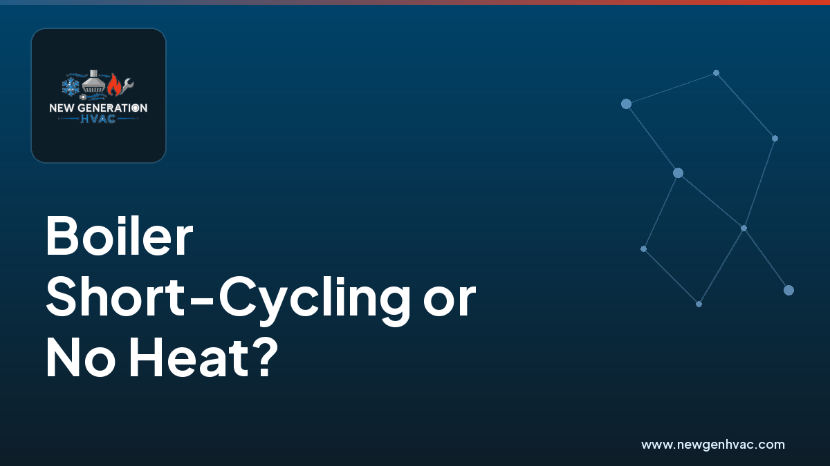 NewGen HVAC branded blog image about boiler short-cycling and no-heat problems for Merrimack Valley homeowners.